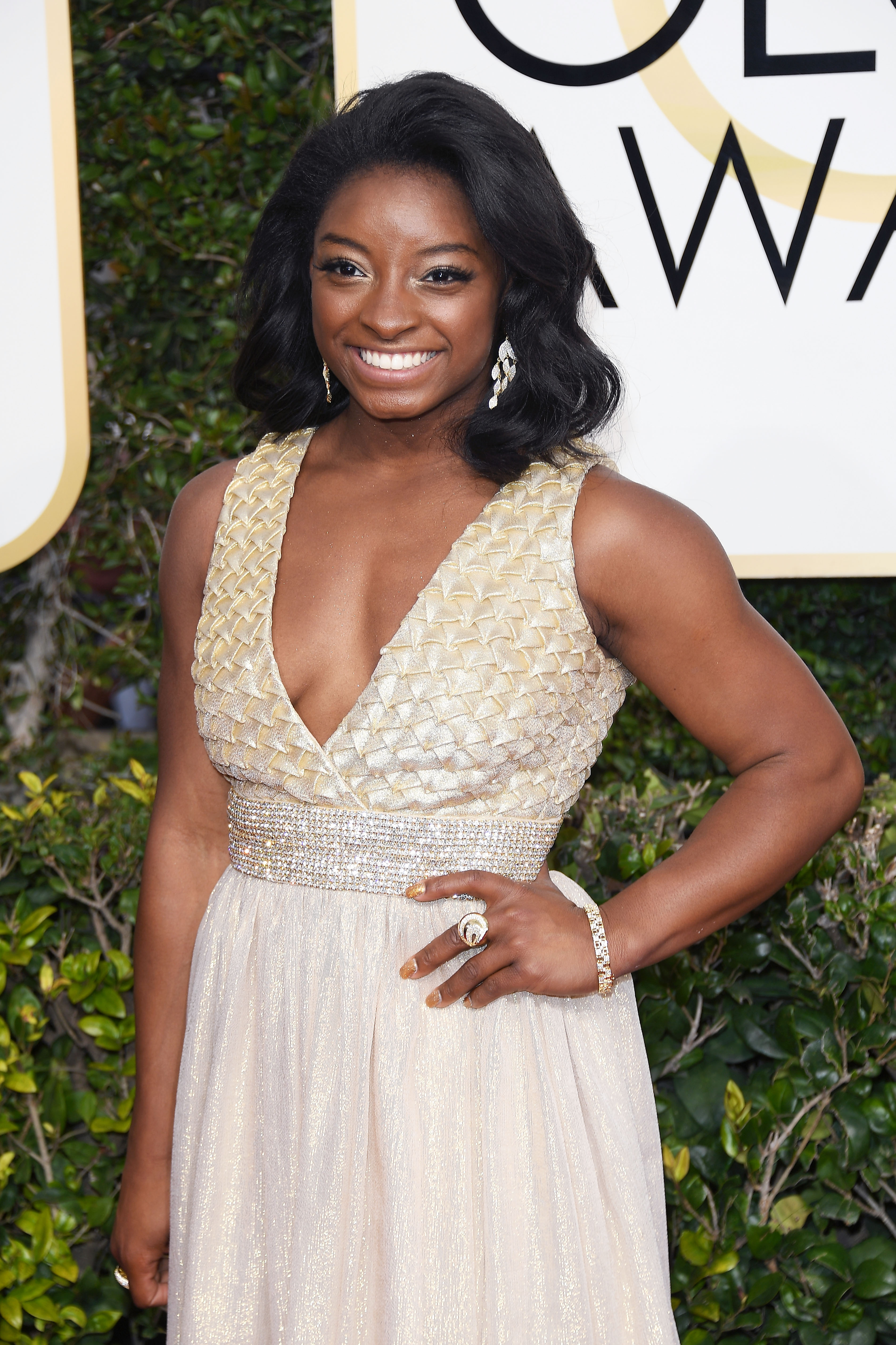 BEVERLY HILLS, CA - JANUARY 08: Simone Biles attends the 74th Annual Golden Globe Awards at The Beverly Hilton Hotel on January 8, 2017 in Beverly Hills, California. (Photo by Venturelli/WireImage)
