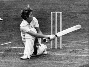 Rachel Heyhoe-Flint batting for England against New Zealand at the Oval. (Photo by Central Press/Getty Images)