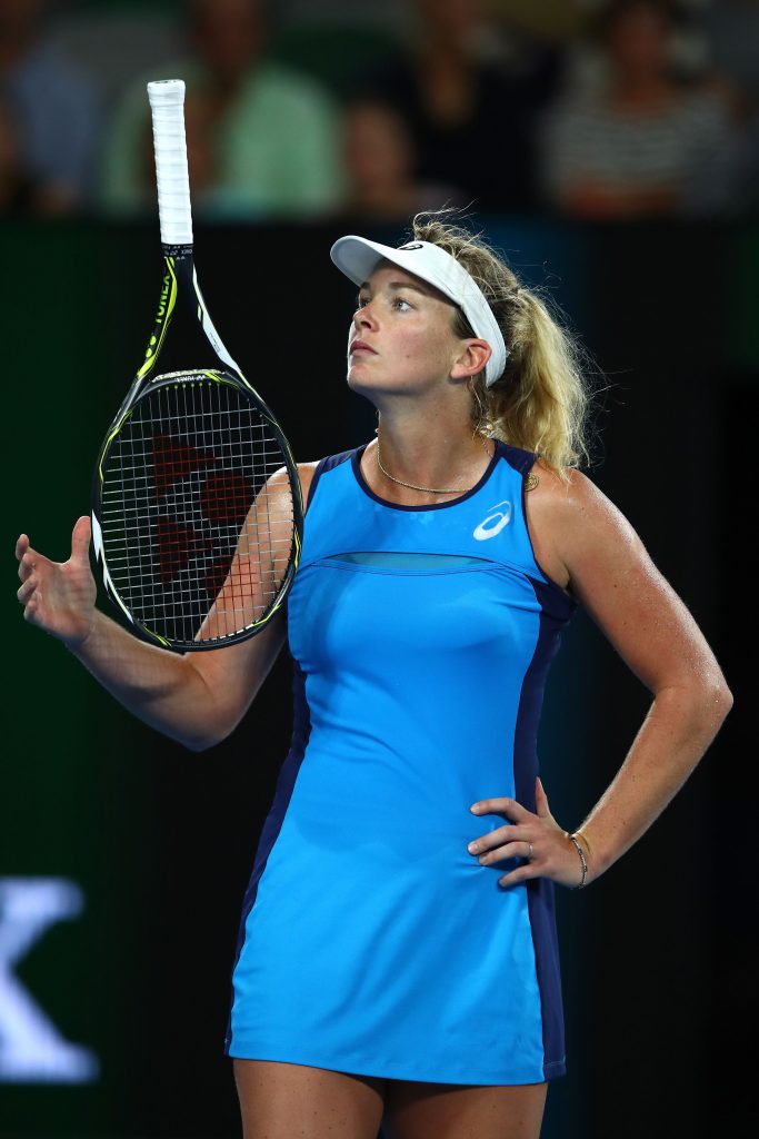 MELBOURNE, AUSTRALIA - JANUARY 20: Coco Vandeweghe of the United States throws her racquet in her third round match against Eugenie Bouchard of Canada on day five of the 2017 Australian Open at Melbourne Park on January 20, 2017 in Melbourne, Australia. (Photo by Cameron Spencer/Getty Images)