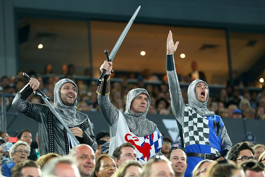 MELBOURNE, AUSTRALIA - JANUARY 18: Fans of Andy Murray of Great Britain watch his second round match against Andrey Rublev of Russia on day three of the 2017 Australian Open at Melbourne Park on January 18, 2017 in Melbourne, Australia. (Photo by Michael Dodge/Getty Images)