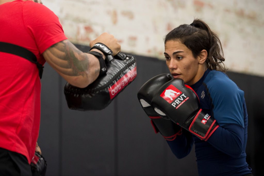 DALLAS, TX - MAY 11: Jessica Andrade holds an open workout for the fans and media at Mohler MMA - Brazilian Jiu-Jitsu & Boxing on May 11, 2017 in Dallas, Texas. (Photo by Cooper Neill/Zuffa LLC/Zuffa LLC via Getty Images)