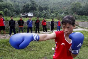 IMPHAL, INDIA - JUNE 15: Indian Boxer Mangte Chungneijang Mary Kom during her morning practice session in Games Village on June 15, 2012 in Imphal, India. Five time world champion is lone Indian women boxer to book berth for 2012 London Olympics. It is first time women boxing is part of Olympics. (Photo by Virendra Singh Gossain /Hindustan Times via Getty Images)