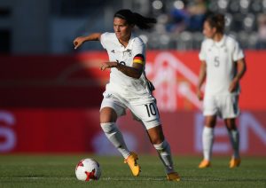 of Germany controls the ball during the Women's International Friendly match between Germany and Brazil at BWT-Stadion am Hardtwald on July 4, 2017 in Sandhausen, Germany. (Photo by Matthias Hangst/Bongarts/Getty Images)