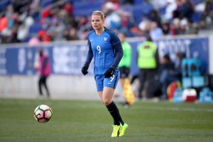 HARRISON, NEW JERSEY- MARCH 4: Eugénie Le Sommer #9 of France in action during the France Vs Germany SheBelieves Cup International match at Red Bull Arena on March 4, 2017 in Harrison, New Jersey. (Photo by Tim Clayton/Corbis via Getty Images)