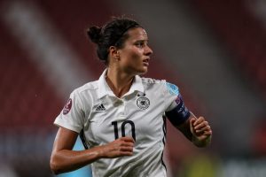 UTRECHT, NETHERLANDS - JULY 25: Dzsenifer Marozsan of Germany looks on during the Group B match between Russia and Germany during the UEFA Women's Euro 2017 at Stadion Galgenwaard on July 25, 2017 in Utrecht, Netherlands. (Photo by Maja Hitij/Getty Images)