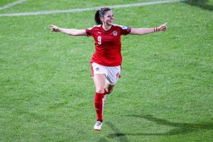ROTTERDAM, NETHERLANDS - JULY 26: Sarah Zadrazil of Austria celebrates scoring her sides first goal during the Group C match between Iceland and Austria during the UEFA Women's Euro 2017 at Sparta Stadion on July 26, 2017 in Rotterdam, Netherlands. (Photo by Maja Hitij/Getty Images)